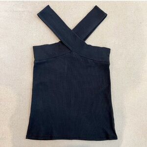 Free People Intimately Criss Cross Neck Fitted Stretch Tank Top Black Size XS